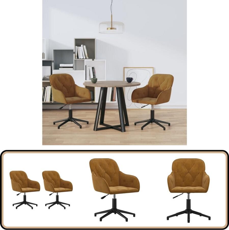 VidaXL Eetkamerstoelen Draaibaar Fluweel 2 stuks Eetkamerstoel Fluweel Stoel Bruine Stoel Draaiende Stoel Ergonomische Stoel Design Stoel Luxe Stoel