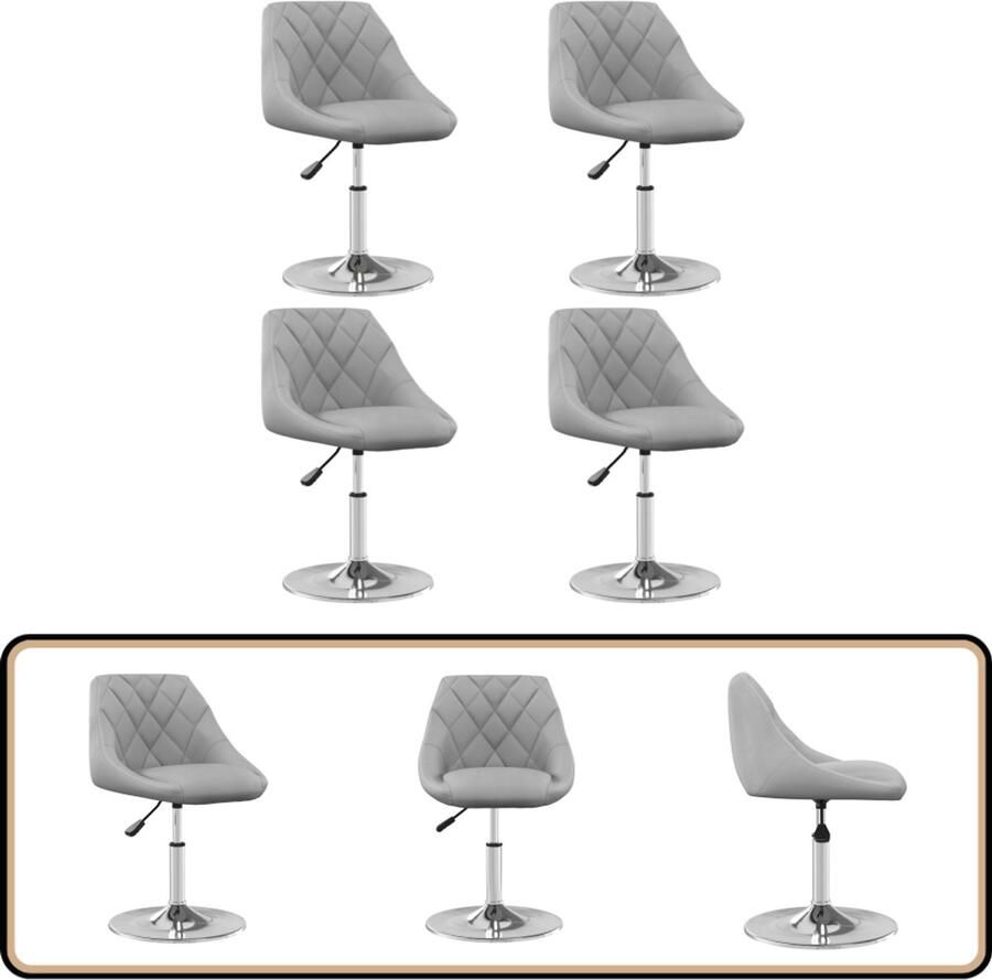 VidaXL Eetkamerstoelen Draaibaar Fluweel 4 stuks Draaibare Eetkamerstoel Fluweel Grijs Design