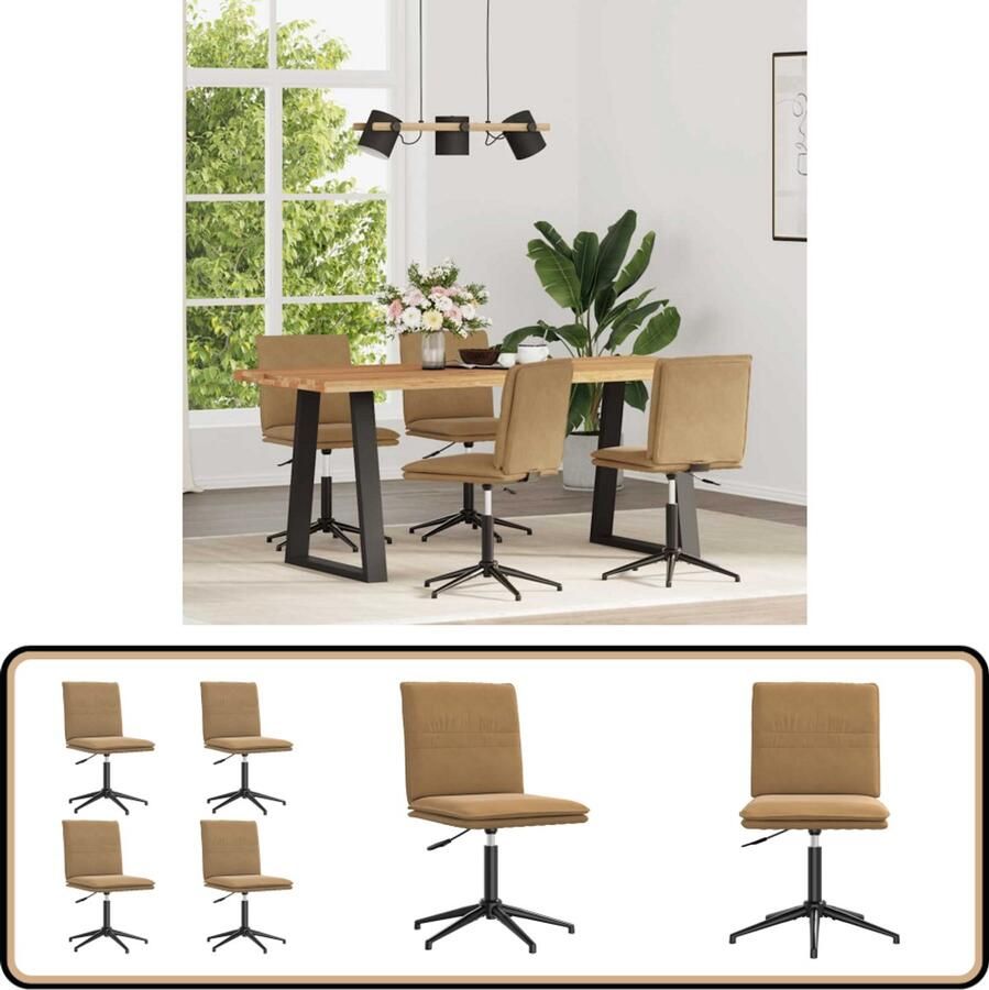 VidaXL Eetkamerstoelen Draaibaar Fluweel 4 stuks Eettafelstoel Eetkamerstoel Velours Stoel Bruine Stoel Ergonomische Stoel - Foto 2