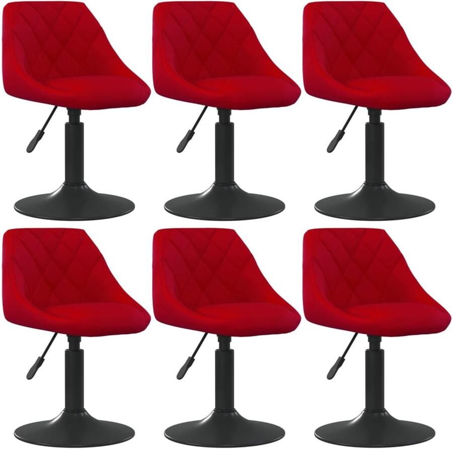 VidaXL Eetkamerstoelen Draaibaar Fluweel 6 stuks Draaibare Eetkamerstoelen Set Fluweel Stoelen Rode Eetkamerstoelen Moderne Eetkamerstoelen