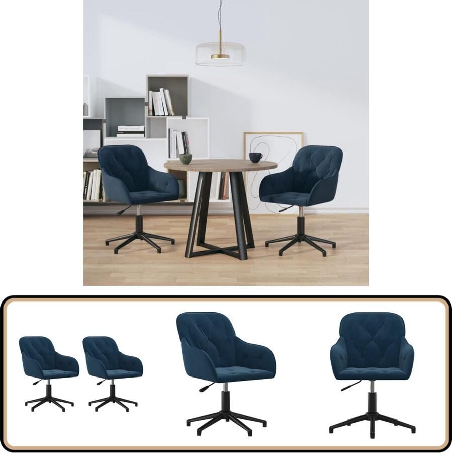 VidaXL Eetkamerstoelen Draaibaar Fluweel Blauw 2 st Eetkamerstoel Fluweel Stoel Blauwe Stoel Draaibare Stoel Ergonomische Stoel Design Stoel Luxe Stoel