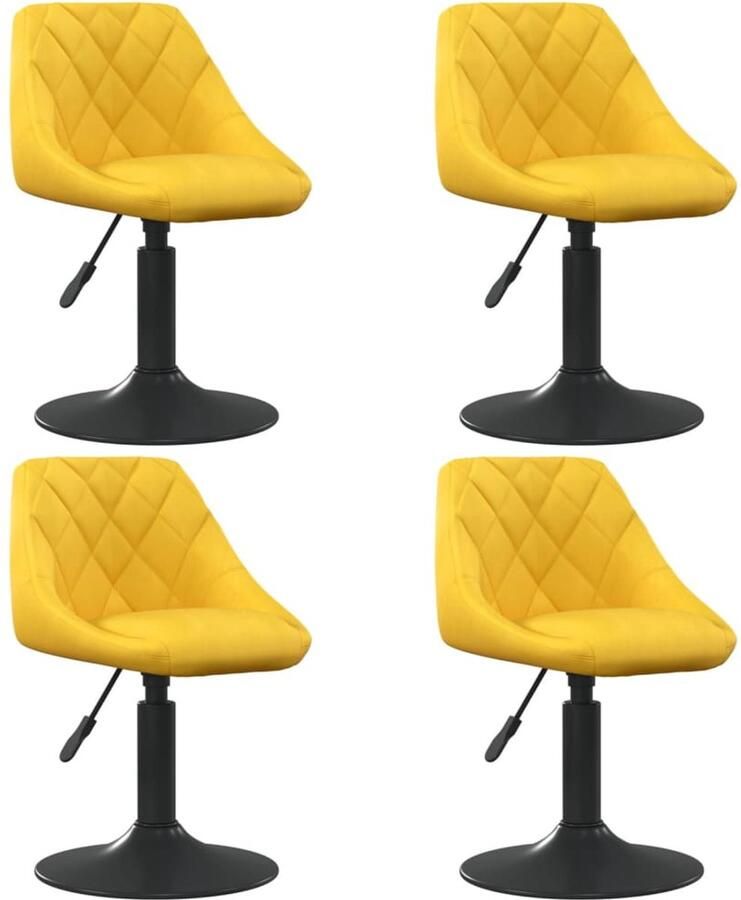 VidaXL Eetkamerstoelen Draaibaar Fluweel Geel 4 stuks Draaibare Eetkamerstoelen Fluweel Moderne Stoelen Design Meubels Zwarte Metalen Poten