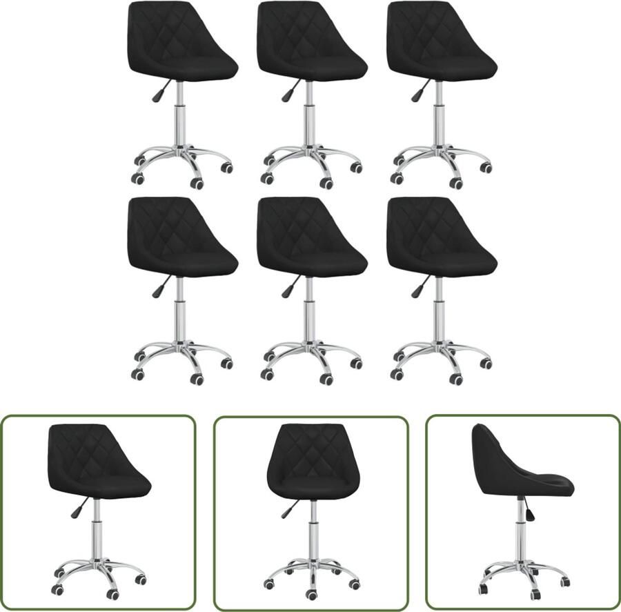 VidaXL Eetkamerstoelen Draaibaar Kunstleer 6 stuks Eetkamerstoel Draaiende Stoel Kunstleder Stoel Zwarte Stoel Moderne Stoel Comfortabele Stoel Gasveren Mechanisme Salontafel