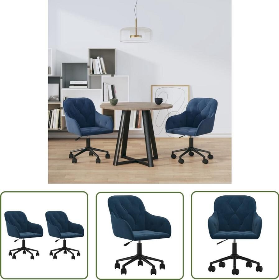 VidaXL Eetkamerstoelen Draaibaar Set van 2 Blauw Eetkamerstoel Fluweel Stoel Blauwe Stoel Draaistool Bureaustoel Ergonomische Stoel Lounge Stoel