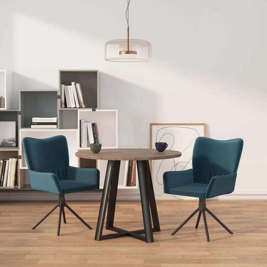 VidaXL Eetkamerstoelen Draaibaar Set van 2 Blauw Eetkamerstoel Stoel Velvet Fauteuil Blauwe Stoel Draaibare Stoel Luxe Stoel - Foto 2