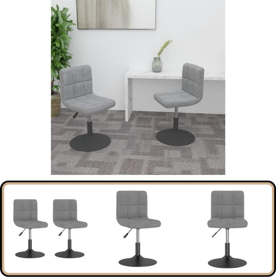 VidaXL Eetkamerstoelen Draaibaar Set van 2 Lichtgrijs Draaistool Velvet Fauteuil Kantoorstoel Ergonomische Stoel Woonruimte Decoratie Design Stoel Zitcomfort Multifunctionele Stoel Home Office Meubel Luxe Stoel