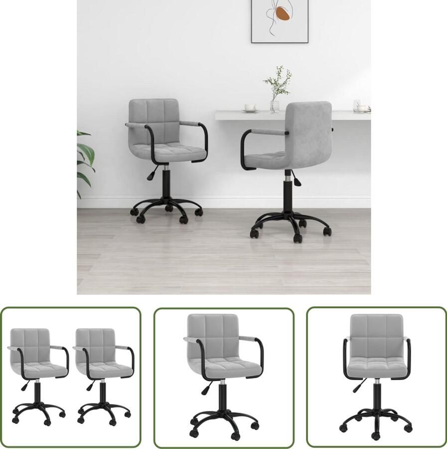 VidaXL Eetkamerstoelen Draaibaar Set van 2 Lichtgrijs Eetkamerstoel Fluweel Stoel Draaistool Lounge Stoel Salontafel Woonkamer Meubels Grijs