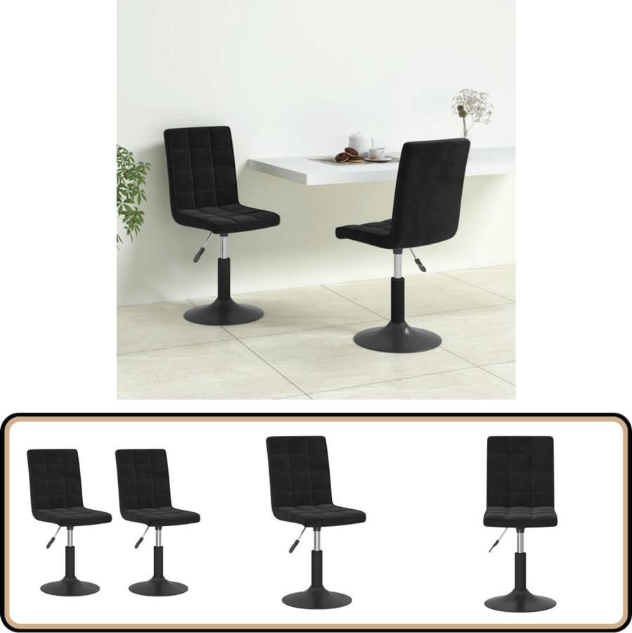 VidaXL Eetkamerstoelen Draaibaar Set van 2 Zwart Draaibare Eetkamerstoel Fluweel Stoel Zwarte Eetkamerstoel Design Eetkamerstoel