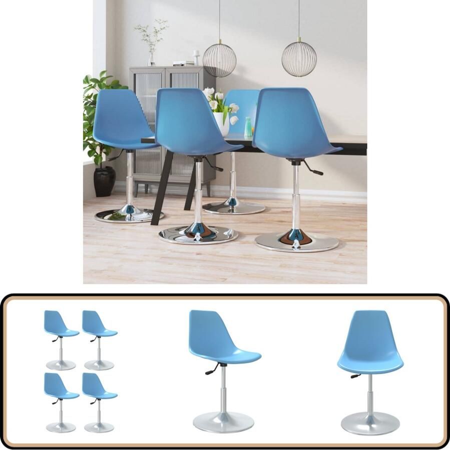 VidaXL Eetkamerstoelen Draaibaar Set van 4 Blauw Eetkamerstoelen Draaibare Stoel Kunststoffen Meubels Blauwe Stoel Comfortabele Stoel - Foto 2