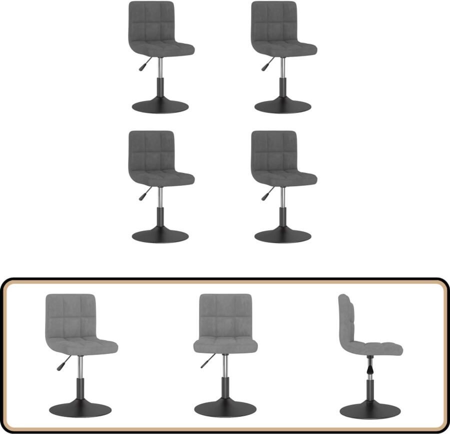 VidaXL Eetkamerstoelen Draaibaar Set van 4 Donkergrijs Eettafel Stoelen Eetkamerstoelen Design Stoelen Velours Stoelen Zwarte Metalen Poten