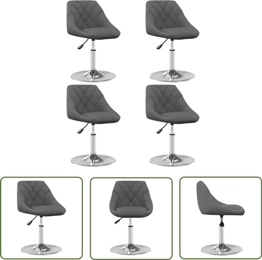 VidaXL Eetkamerstoelen Draaibaar Set van 4 Grijs Eetkamerstoelen Draaibare Stoelen Fluweel Stoelen Donkere Stoelen Luxe Stoelen Ergonomische Stoelen Dining Chairs