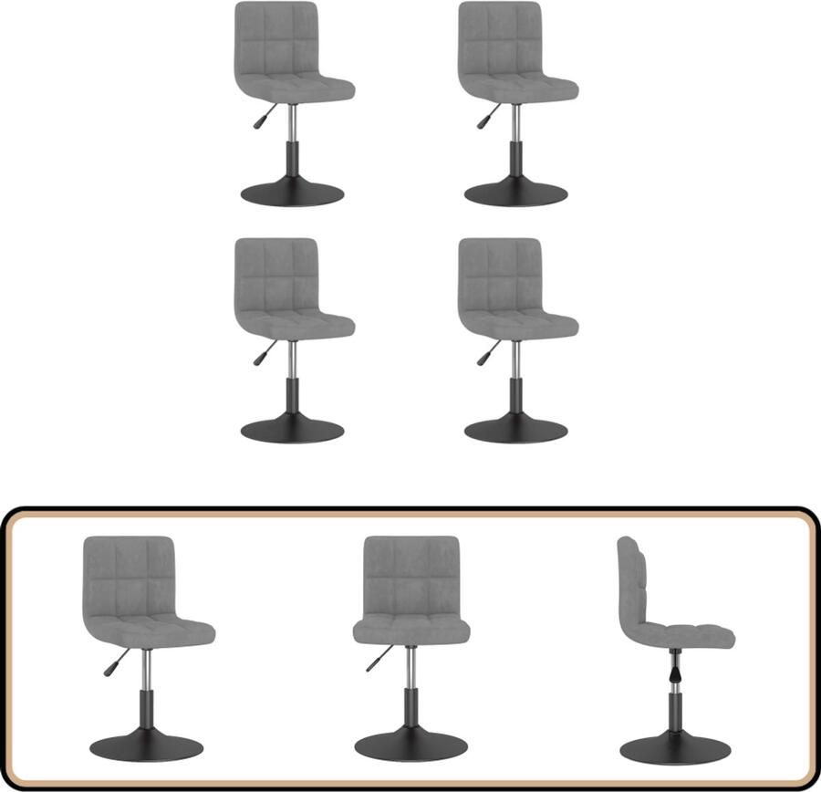 VidaXL Eetkamerstoelen Draaibaar Set van 4 Lichtgrijs Eetkamerstoelen Draaibare Stoelen Fluweel Stoelen Grijze Stoelen Design Stoelen Comfortabele Stoelen Verstelbare Stoelen Moderne Stoelen Klassieke Stoelen