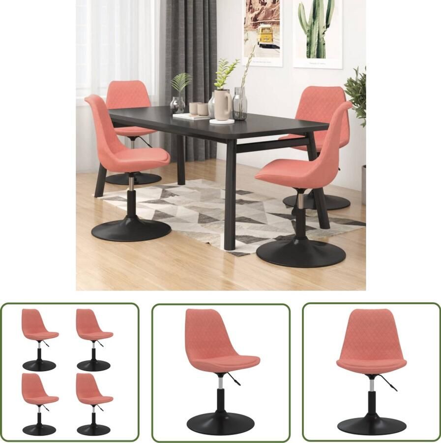 VidaXL Eetkamerstoelen Draaibaar Set van 4 Roze Fluweel Eetkamerstoel Fluweel Stoel Rozerode Stoel Adjustable Height Chair Dining Chairs