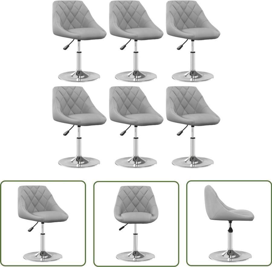 VidaXL Eetkamerstoelen Draaibaar Set van 6 Lichtgrijs Draaibare Eetkamerstoelen Fluweel Meubels Design Stoelen Lounge Stoelen