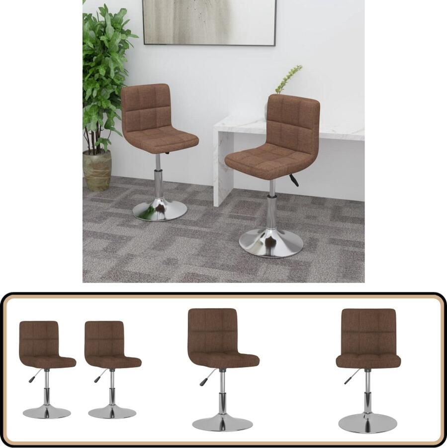 VidaXL Eetkamerstoelen draaibaar 2 st stof bruin - Foto 2