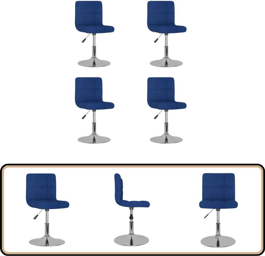 VidaXL Eetkamerstoelen Draaibaar Stof 4 stuks Blauw Draaibare Eetstoel Eetkamerstoel Stoffen Eetstoel Blauwe Eetstoel Gasveermechanisme In Hoogte Verstelbare Stoel Design Eetkamerstoel