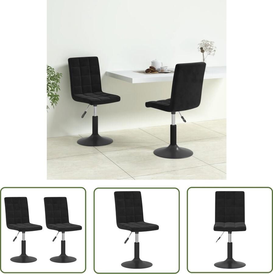 The Living Store Eetkamerstoelen draaibaar 2 st fluweel zwart Draaibare Eetkamerstoel Eetkamerstoelen Fluweel Stoel Zwarte Eetkamerstoel Design Eetkamerstoel - Foto 2