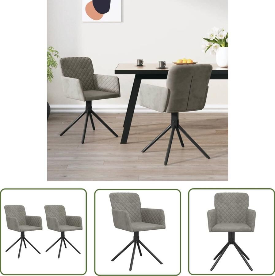 The Living Store Eetkamerstoelen draaibaar 2 st fluweel lichtgrijs Draaibare Eetkamerstoelen Fluweel Meubilair Licht Grijze Stoelen Luxe Stoelen - Foto 2