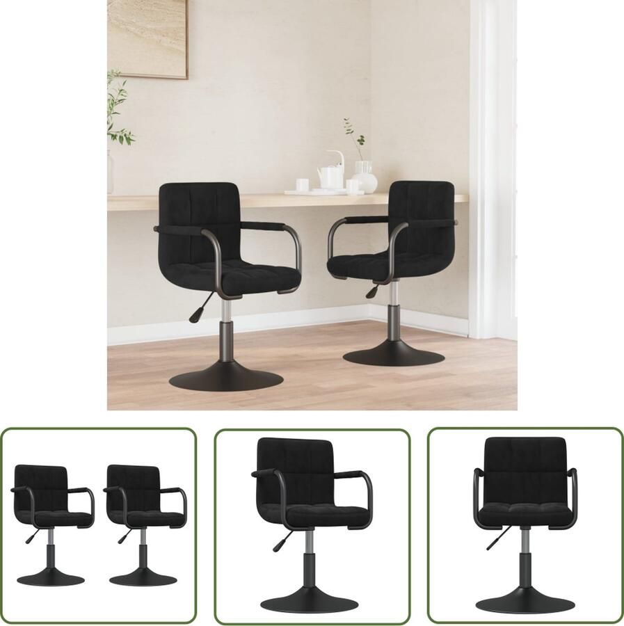 The Living Store Eetkamerstoelen draaibaar 2 st fluweel zwart Draaibare Eetkamerstoelen Velvet Stoelen Zwarte Stoelen Design Stoelen - Foto 2