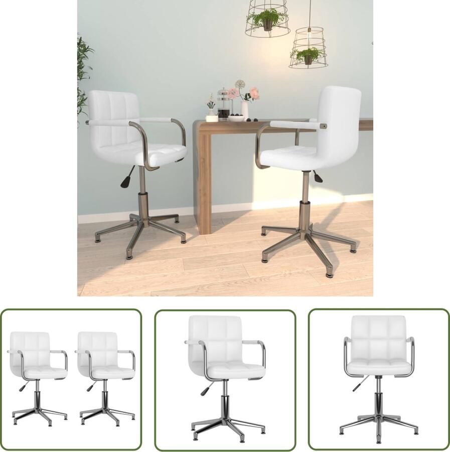 The Living Store Draaibare Eetstoelen Wit 48 x 47 cm Zacht kunstleren bekleding Draaibare Eetkamerstoelen Keukenstoelen Kunstleder Meubels Witte Meubels - Foto 2