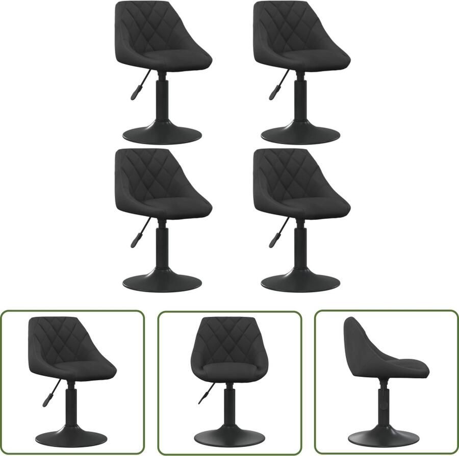 VidaXL Eetkamerstoelen Draaibare Eetkamerstoelen draaibaar 4 st fluweel zwart Velvet Meubels Zwarte Eetkamerstoelen Design Eetkamerstoelen - Foto 2
