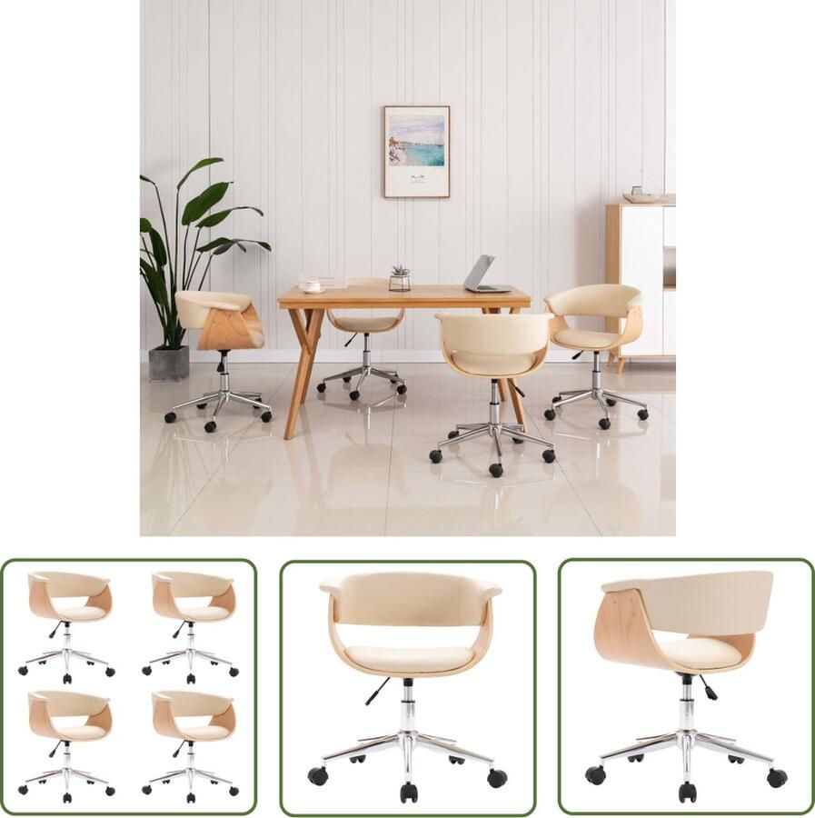VidaXL Eetkamerstoelen Draaibare Stoelen Kunstleder Meubels Creme Kleur Meubels Comfortabele Stoelen - Foto 2