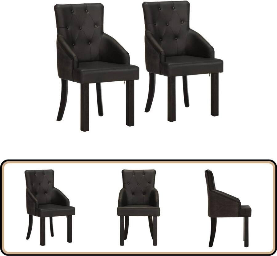 VidaXL Eetkamerstoelen Echt Geitenleer Set van 2 Eetkamerstoelen Leren Stoelen Zwarte Stoelen Design Stoelen Vintage Meubels Salon Meubilair Mangoholzen Stoelen Luxe Stoelen Comfort Stoelen