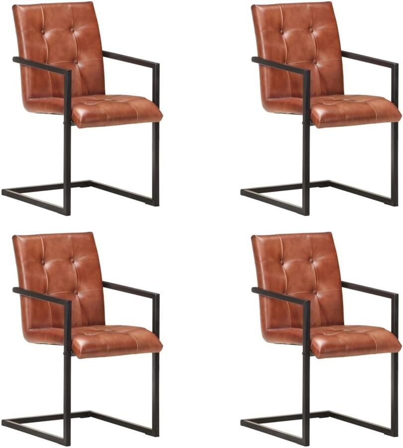 VidaXL Eetkamerstoelen Echt leer 4 stuks Bruin Retro Eetkamerstoelen Lederen Eetkamerstoelen Bruine Eetkamerstoelen Industrieel Design Comfortabele Eetkamerstoelen