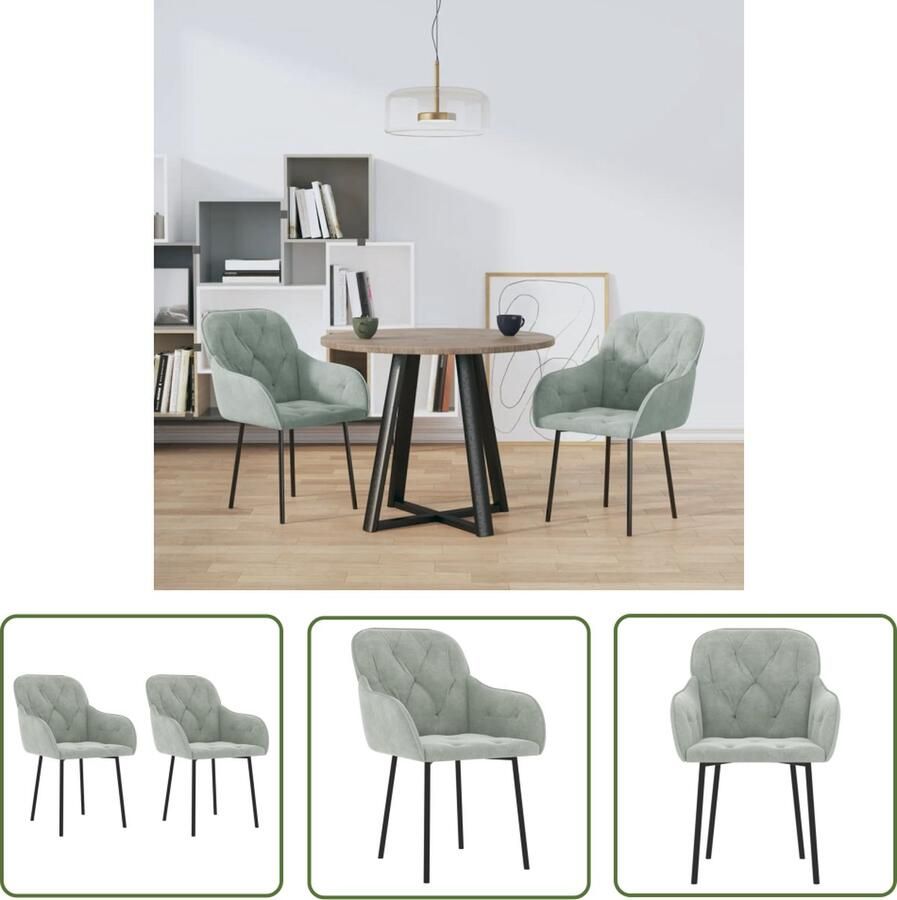 The Living Store Eetkamerstoelen 2 st fluweel lichtgrijs Eettafel Stoelen Eetkamerstoelen Fluweel Stoelen Grijze Stoelen Moderne Stoelen - Foto 2