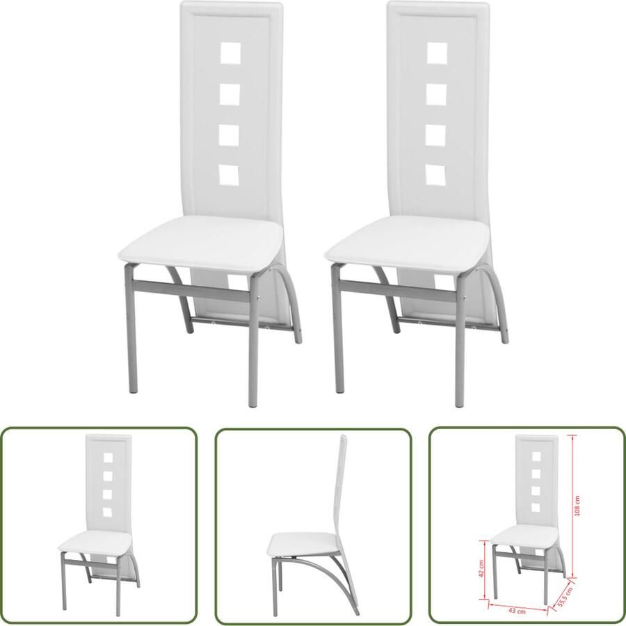 The Living Store Eetkamerstoelen Set van 6 Wit 43 x 55.5 x 108 cm Stalen frame Kunstleren bekleding Eetkamerstoelen Witte Stoelen Keukenstoelen Design Meubels Kunstleder Stoelen - Foto 2
