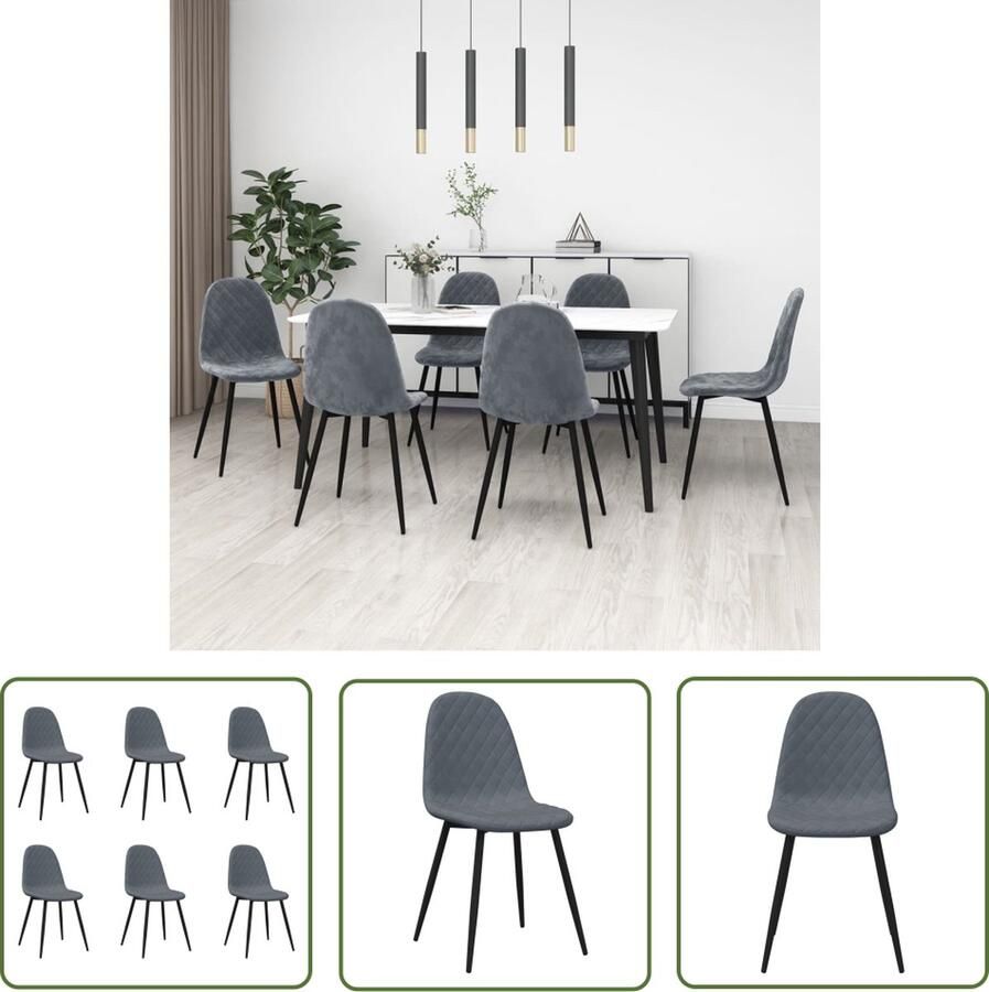The Living Store Eetstoelen Keukenstoelen 45x53.5x87 cm Donkergrijs Fluweel Eettafel Stoelen Eetkamerstoelen Design Stoelen Donkere Grijze Stoelen Velvet Stoelen - Foto 2