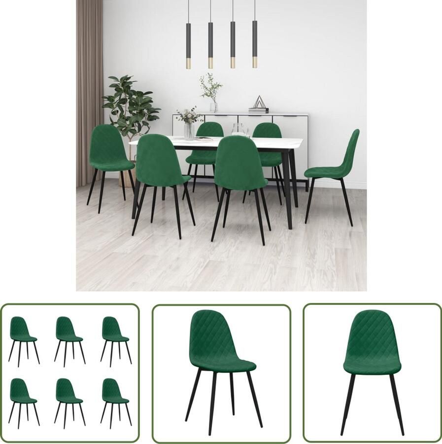 The Living Store Eetkamerstoelen 45 x 53.5 x 83 cm Donkergroen fluweel met metalen poten Eettafel Stoelen Eetkamerstoelen Design Meubels Velvet Stoelen Donkere Groene Stoelen