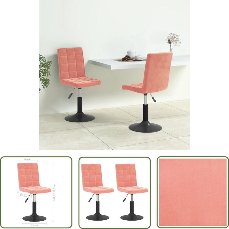 The Living Store Eetkamerstoelen Draaibaar 40 x 52 x (102.5 117.5) cm Roze Fluweel Eettafel Stoelen Eetkamerstoelen Draaibare Stoelen Velvet Stoelen Roze Meubels - Foto 2