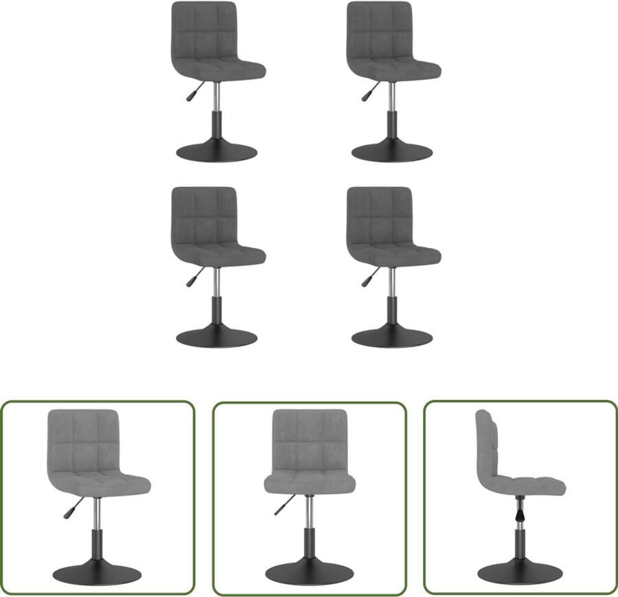 The Living Store Eetkamerstoelen draaibaar 4 st fluweel donkergrijs Eettafel Stoelen Eetkamerstoelen Design Stoelen Velours Stoelen Zwarte Metalen Poten