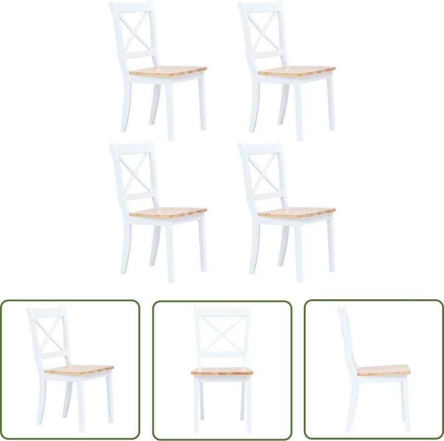 The Living Store Eetkamerstoelen wit lichthout massief rubberwood 45.5 x 52 x 90 cm (B x D x H) ergonomisch Eettafelstoelen Eetkamerstoelen Designstoelen Moderne Stoelen Comfortabele Stoelen - Foto 2