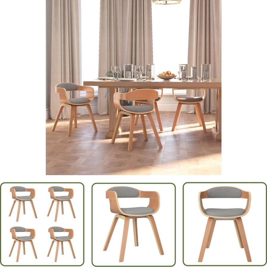 VidaXL Eetkamerstoelen Eettafelstoelen Stoffen Stoelen Taupe Meubels Houten Stoelen - Foto 2