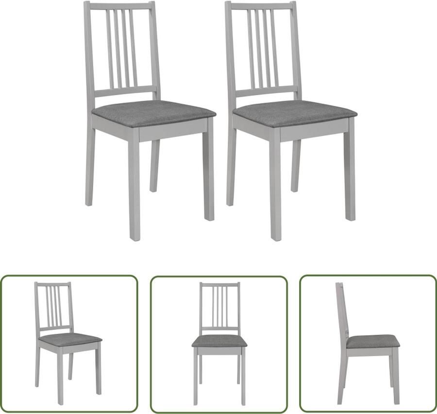 The Living Store Eetkamerstoelen met kussens 2 st massief hout grijs Eetzalen Eetkamerstoelen Klassiek Meubilair Massief Hout Meubelen Grijze Stoelen