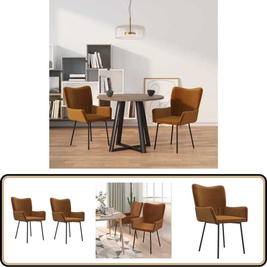VidaXL Eetkamerstoelen Fluweel 2 stuks Bruin Eetkamerstoel Fluweel Stoel Bruine Stoel Elegante Stoel Comfortabele Stoel Salontafel