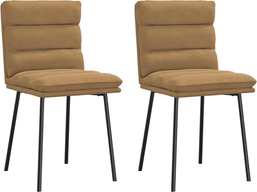 VidaXL Eetkamerstoelen Fluweel 2 stuks Bruin Eettafelstoel Eetkamerstoel Velours Stoel Bruine Stoel Moderne Stoel