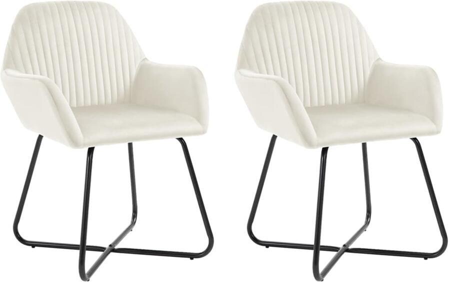 VidaXL Eetkamerstoelen Fluweel 2 stuks Crèmekleurig Eetkamerstoelen Fluweel Stoelen Creme Stoelen Luxe Stoelen Comfortabele Stoelen