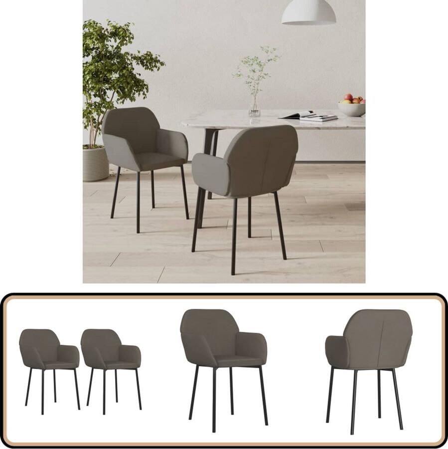 VidaXL Eetkamerstoelen Fluweel 2 stuks Donkergrijs Eetkamerstoelen Velvet Stoelen Donkere Grijze Stoelen Comfortabele Stoelen Elegante Stoelen
