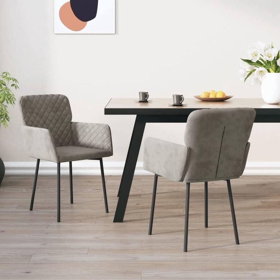 VidaXL Eetkamerstoelen Fluweel 2 stuks Lichtgrijs Eetkamerstoelen Stoelen Fluweel Meubilair Comfortabele Stoel Moderne Stoel Stijlvolle Stoel Grijze Stoel - Foto 2