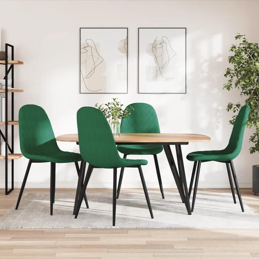 VidaXL Eetkamerstoelen Fluweel 4 stuks Donkergroen Eetkamerstoelen Fluweel Stoelen Donkere Groene Stoelen Design Stoelen Luxe Stoelen Comfortabele Stoelen Set Van Vier Stoelen - Foto 2