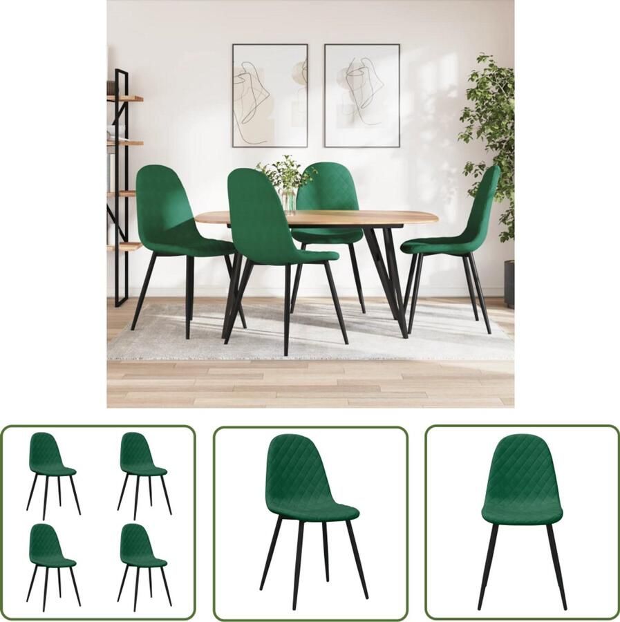 VidaXL Eetkamerstoelen Fluweel 4 stuks Donkergroen Eetkamerstoelen Fluweel Stoelen Donkere Groene Stoelen Design Stoelen Luxe Stoelen Comfortabele Stoelen Set Van Vier Stoelen