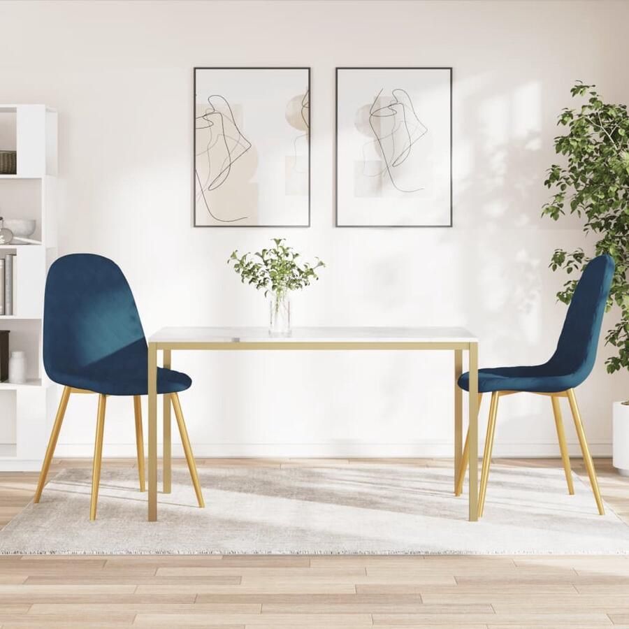 VidaXL Eetkamerstoelen Fluweel Blauw 2 stuks Eetkamerstoel Stoel Fluweel Blauwe Stoel Moderne Stoel Comfort Set Van Twee Design Meubels Living Room Furniture - Foto 2