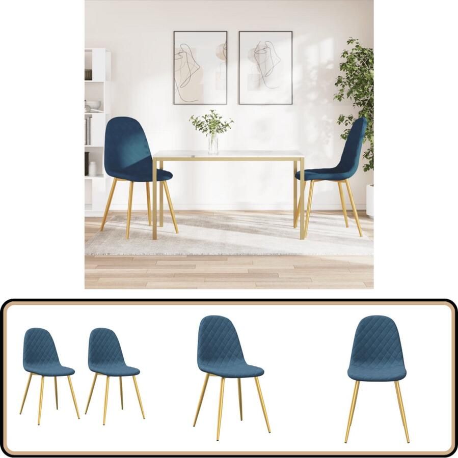 VidaXL Eetkamerstoelen Fluweel Blauw 2 stuks Eetkamerstoel Stoel Fluweel Blauwe Stoel Moderne Stoel Comfort Set Van Twee Design Meubels Living Room Furniture