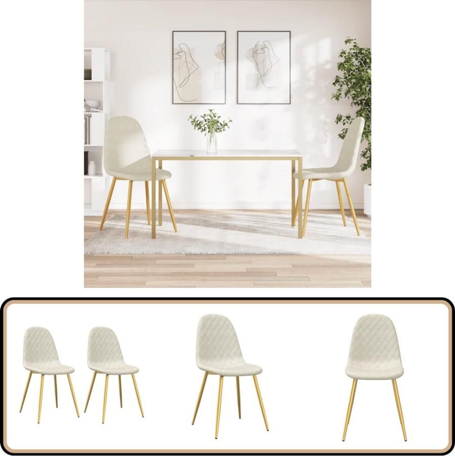 VidaXL Eetkamerstoelen Fluweel Crèmewit 2 stuks Eetkamerstoelen Stoelen Fluweel Meubels Creme Wit Meubilair Moderne Stoelen - Foto 2