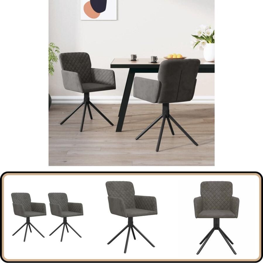 VidaXL Eetkamerstoelen Fluweel Donkergrijs 2 st Eetkamerstoel Stoel Velvet Donkere Kleuren Draaiende Stoel