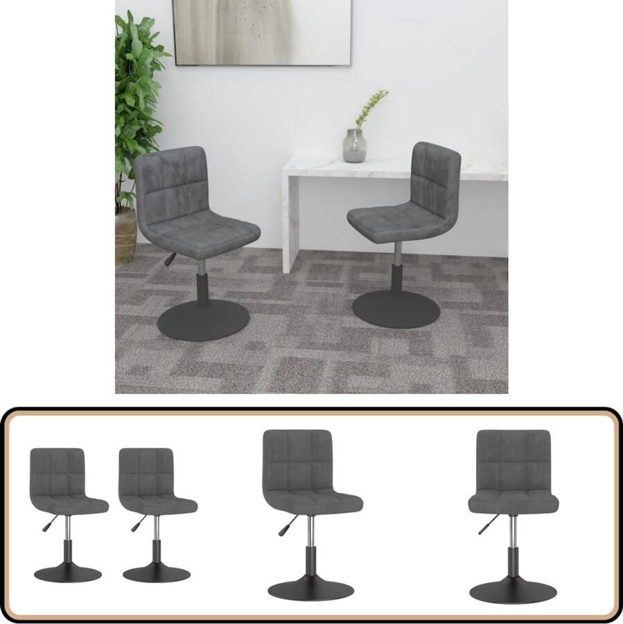 VidaXL Eetkamerstoelen Fluweel Donkergrijs 2 stuks Eetkamerstoel Fluweel Stoel Donkere Grijze Stoel Bureaustoel Ergonomische Stoel Draaiende Stoel Verstelbare Stoel Kantoorstoel Lounge Stoel