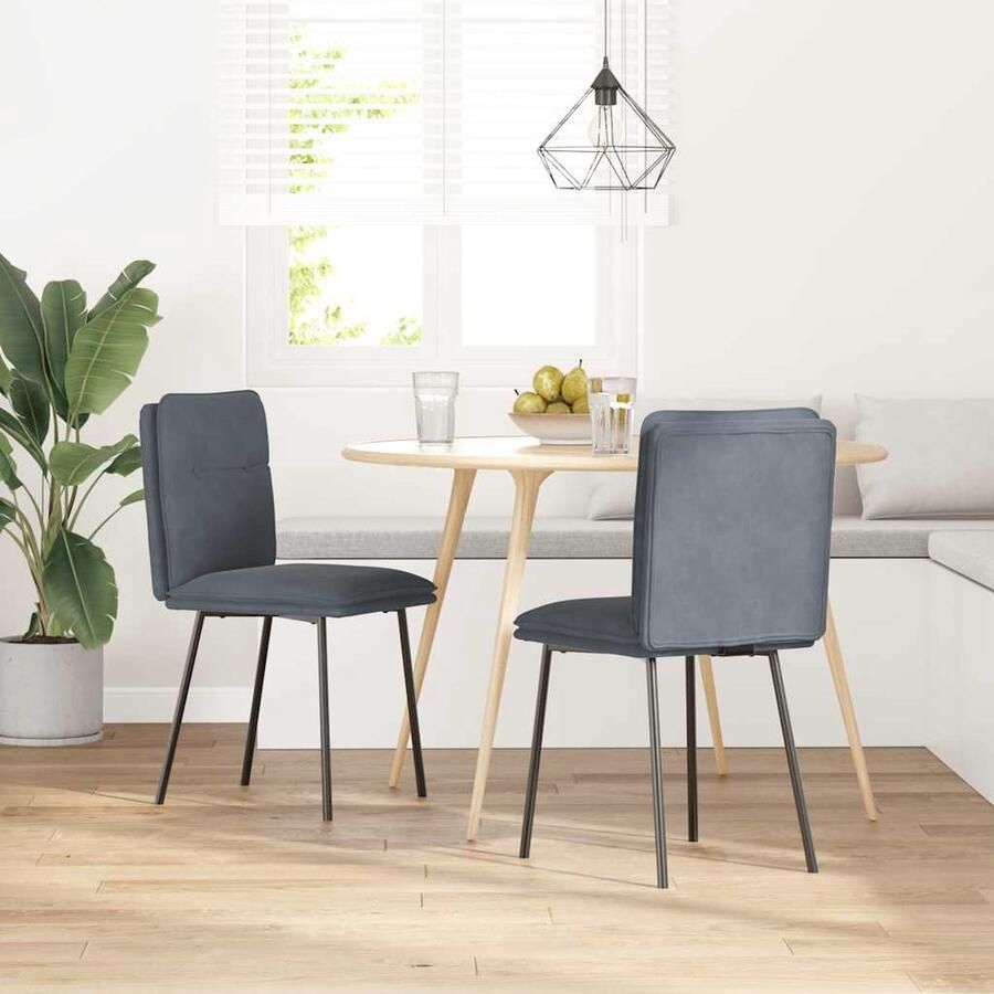 VidaXL Eetkamerstoelen Fluweel Donkergrijs 2 stuks Eetkamerstoel Velours Stoel Donkere Stoel Comfortabele Stoel Moderne Stoel